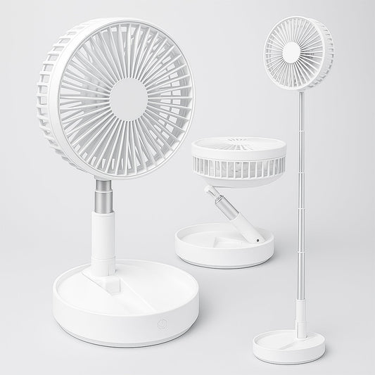 Foldable Rechargeable Desktop Fan Height adjustable Travel Fan (White)