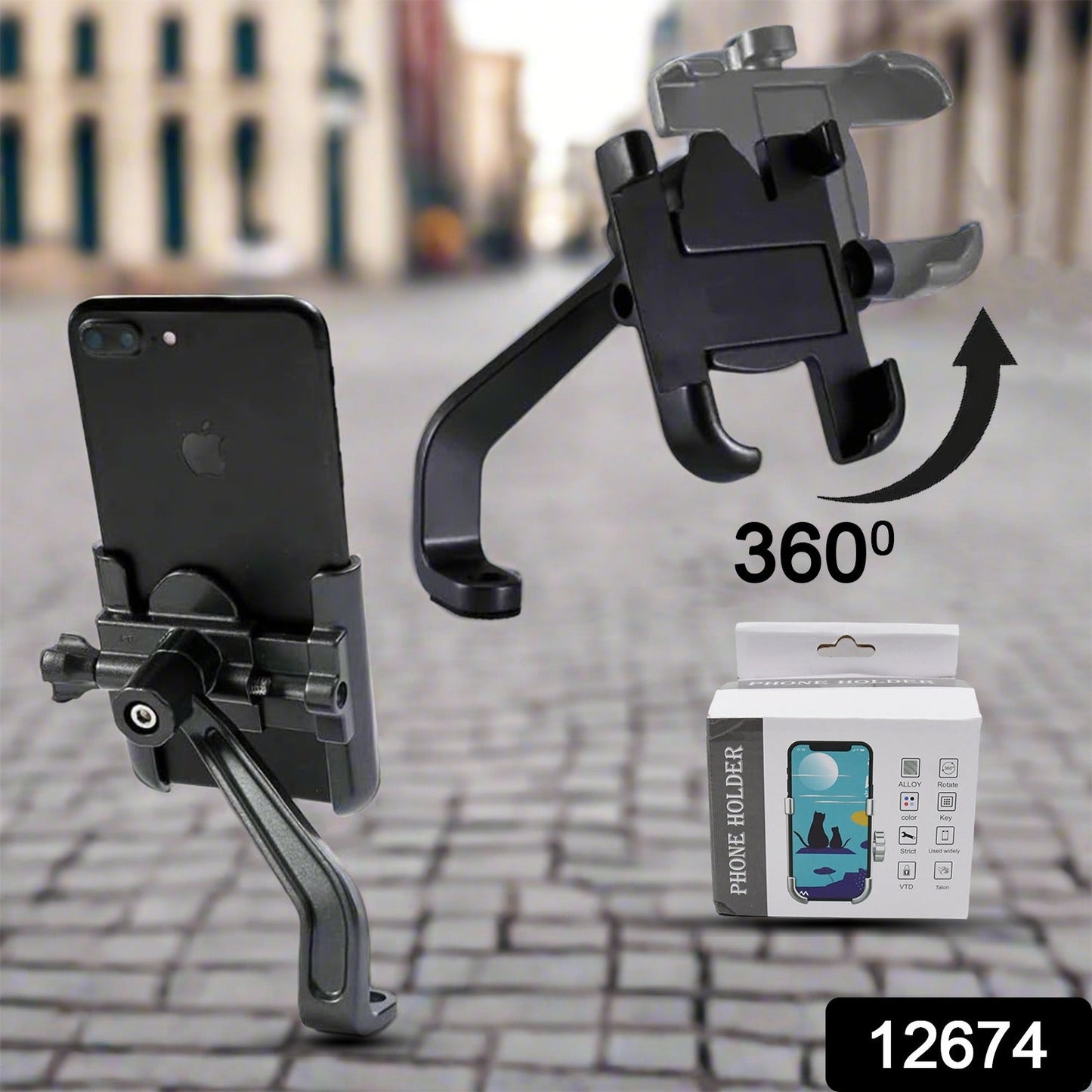 Bike & Scooty 360 Degree Rotating Metal Mobile Holder Stand Fits All Smartphones (1 Pc)