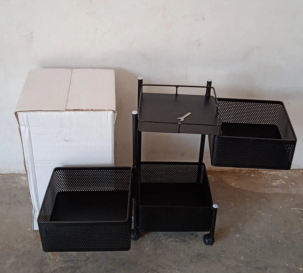 Pretty Buyers Metal Kitchen Trolley – 3-Layer Rotating Baskets