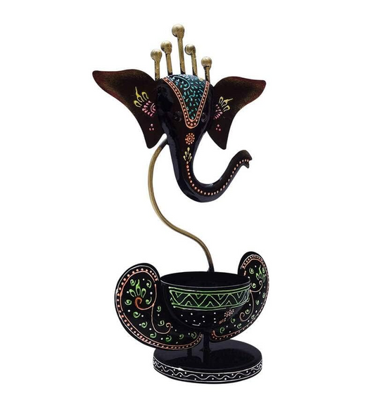 Antique Handicraft Metal Hand Painted Iron Idol Lord Ganesha Deepak Stand T Light Tea Candle Holder