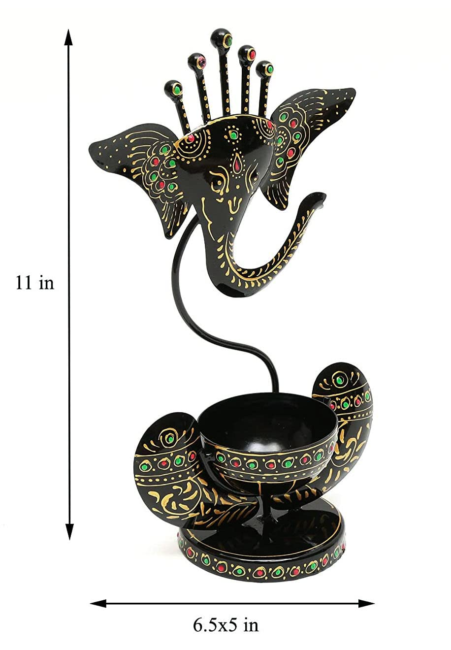 Antique Handicraft Metal Hand Painted Iron Idol Lord Ganesha Deepak Stand T Light Tea Candle Holder