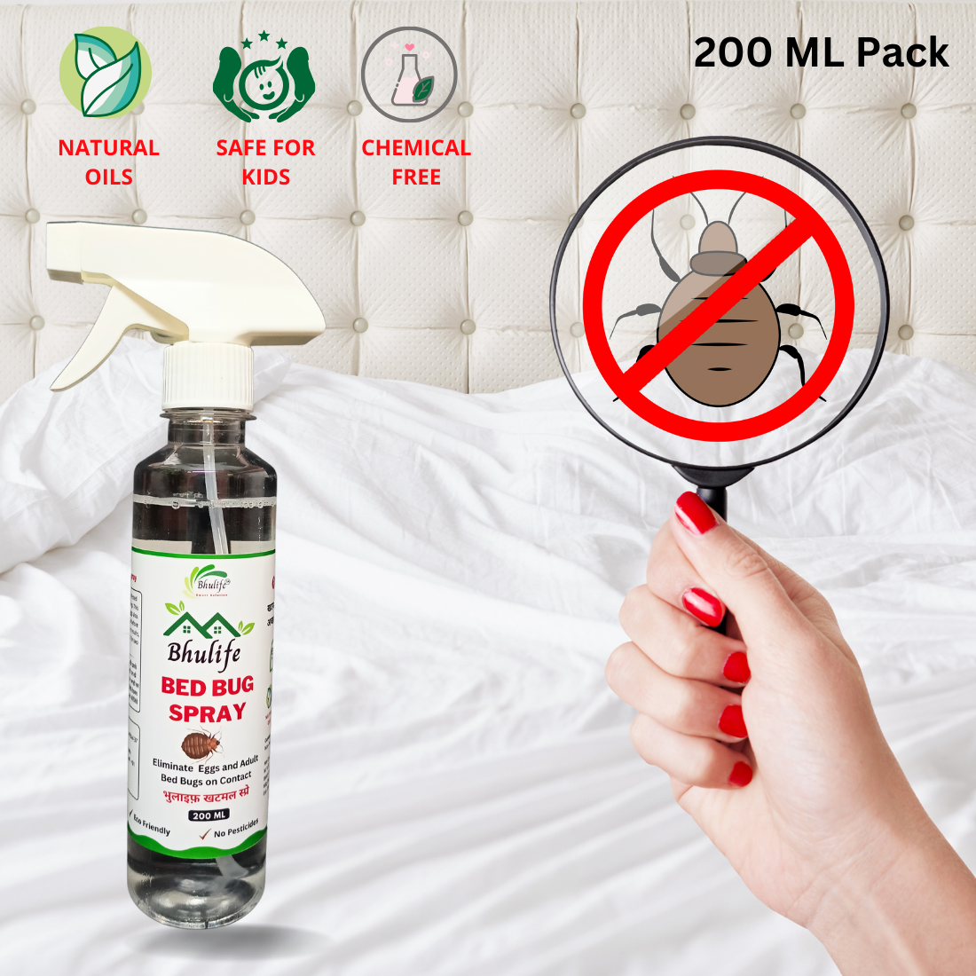 Bhulife Natural Organic Bedbug Killer Spray|Khatmal Marne Ki Dawai|Khatmal Maar 200MLx5