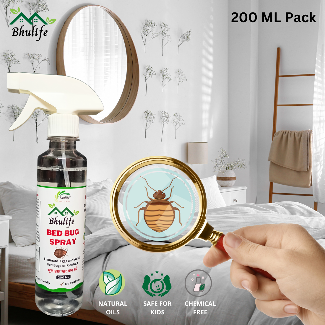Bhulife Natural Organic Bedbug Killer Spray|Khatmal Marne Ki Dawai|Khatmal Maar 200MLx5