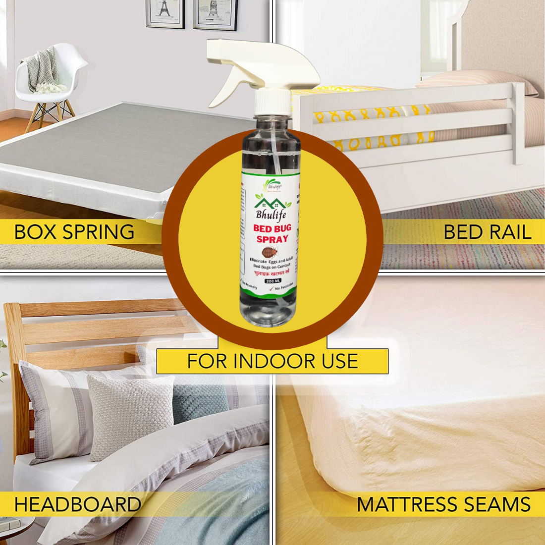 Bhulife Natural Organic Bedbug Killer Spray|Khatmal Marne Ki Dawai|Khatmal Maar 200MLx5