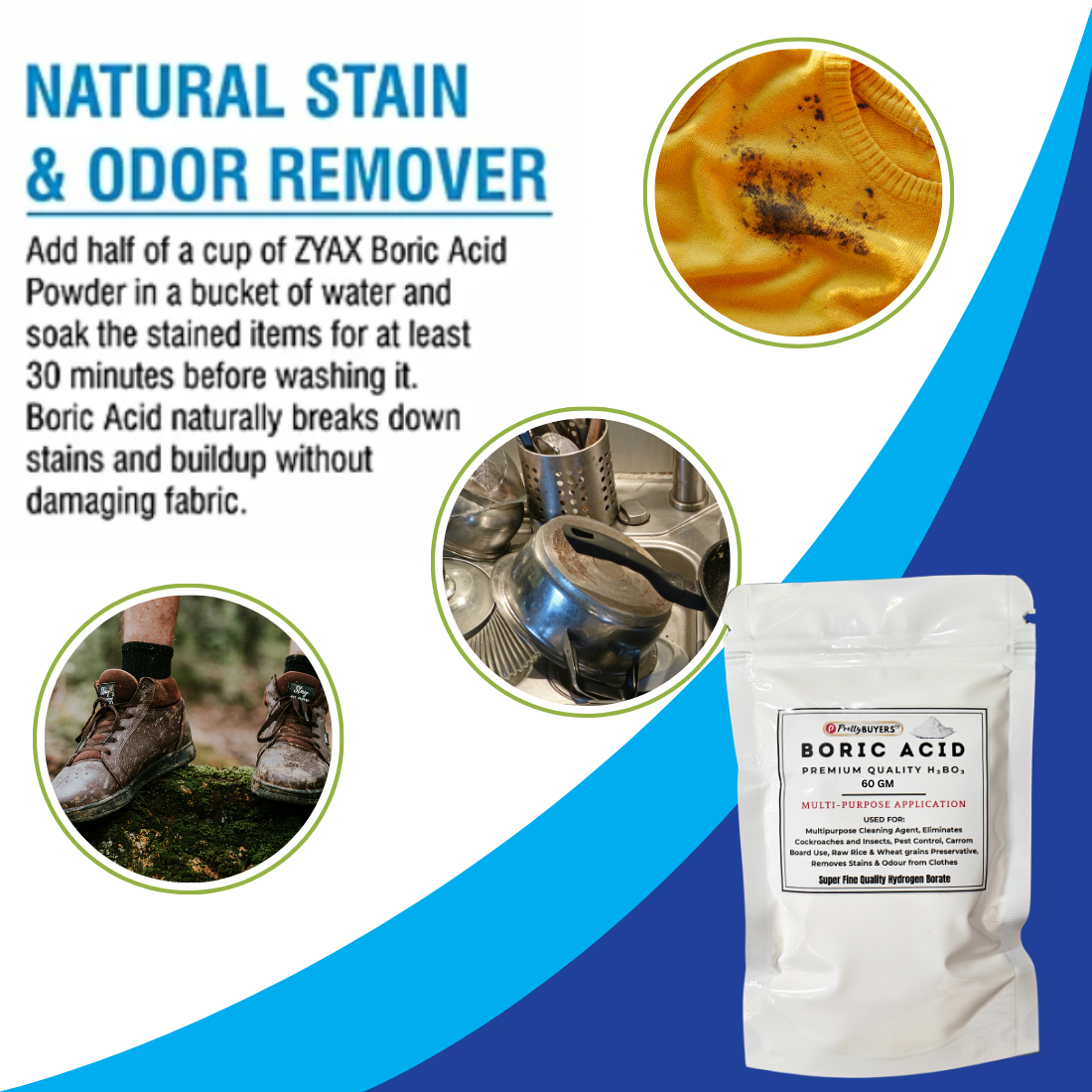 Boric Acid Powder for Cockroahes Repellent|Carrom Board Powder|Rice Preservative | All Purpose Cleaner | 60GM (Pack Of 2)