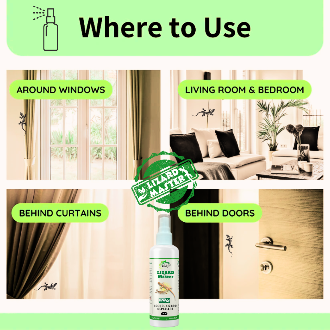 Lizard Repellant Spray | Ready and Easy to Use Formulation | 100% Natural | Non Toxic 100MLx1