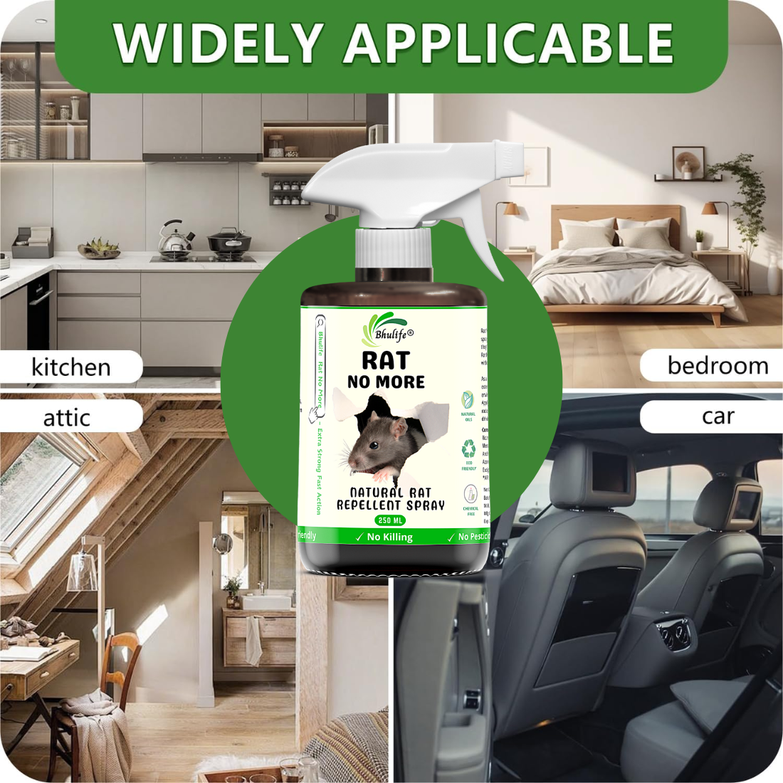Bhulife Organic Rat Repellent Spray For Home, Godowns & Cars | Ready To Use Rat Spray 250ML (Pack Of 2)