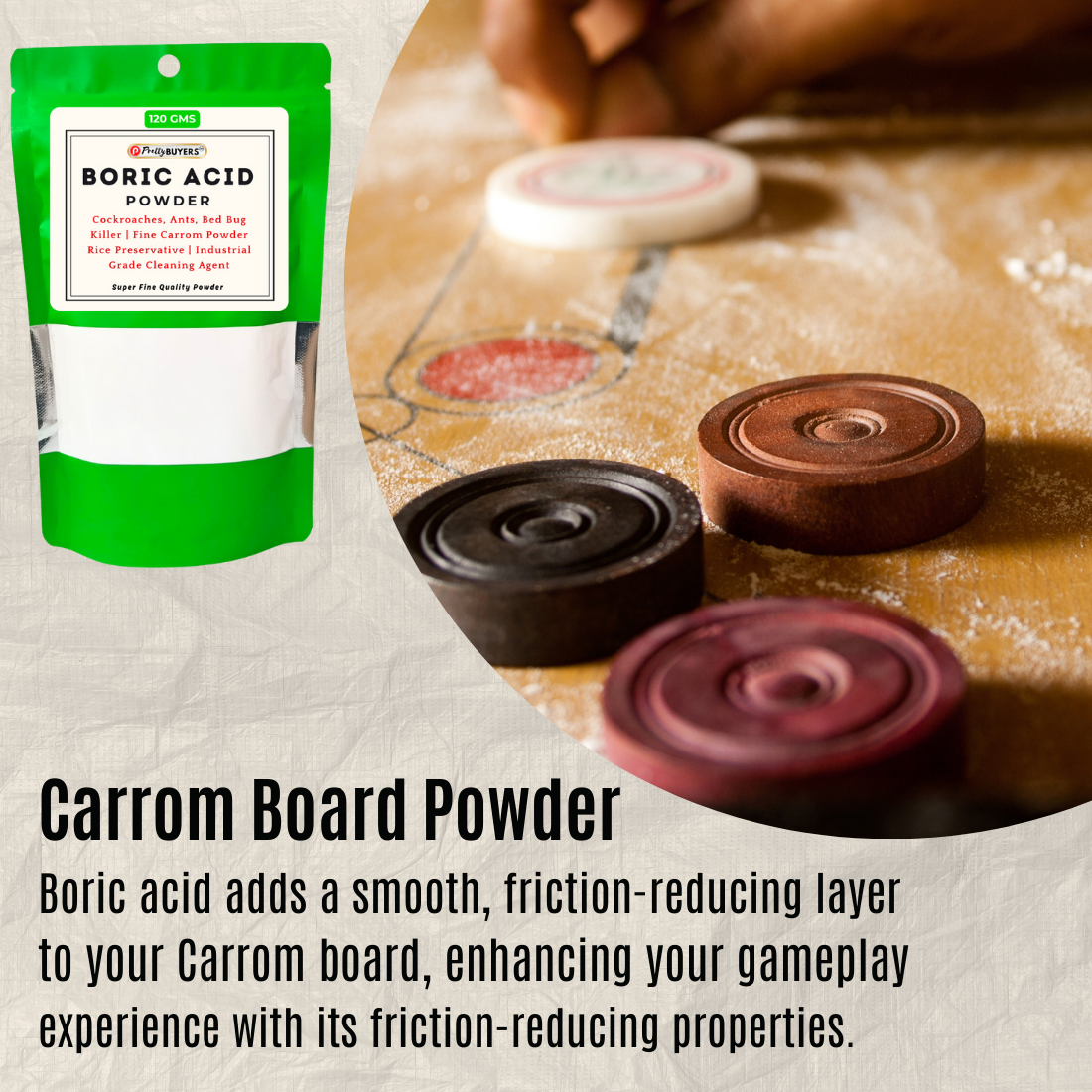 Boric Acid Powder for Cockroahes Repellent|Carrom Board Powder|Rice Preservative | All Purpose Cleaner | 120GM