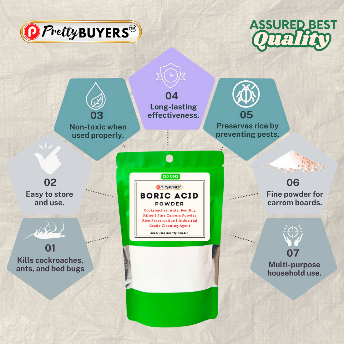 Boric Acid Powder for Cockroahes Repellent|Carrom Board Powder|Rice Preservative | All Purpose Cleaner | 120GM