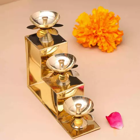 Brass 3 Step Decorative Akhand Diya (5 Inch)