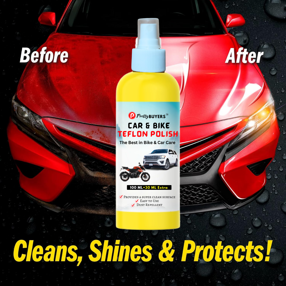 PrettyBUYERS Best Car Polish & Bike Polish | Car Exterior Cleaning Polish | Make Your Car Clean & Shine | 130MLx3
