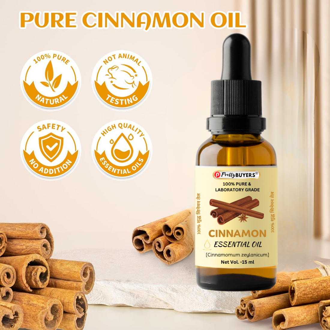 PrettyBUYERS Natural Cinnamon Essential Oil | 100% Pure & Organic | 15ML (Pack Of 1)