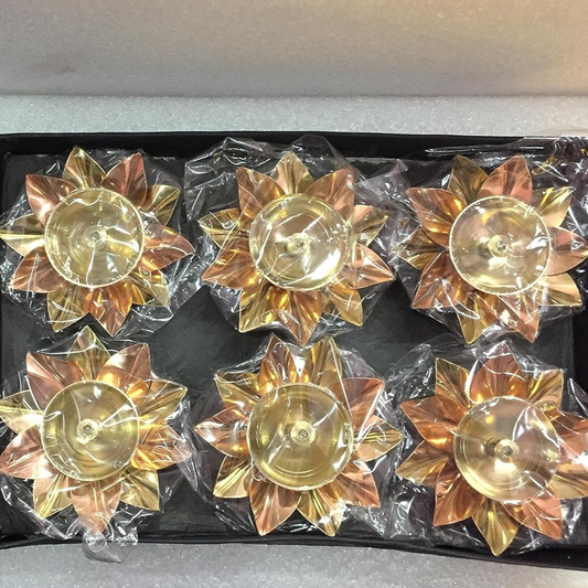 Copper Brass Lotus Diya/Deepam Pack of 6 (3 inch each)