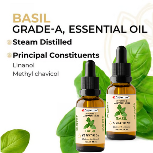 PrettyBUYERS Herbal Pure Basil Essential Oil - Premium Quality Aromatherapy Oil | 100%  Organic 15ML(Pack Of 2)