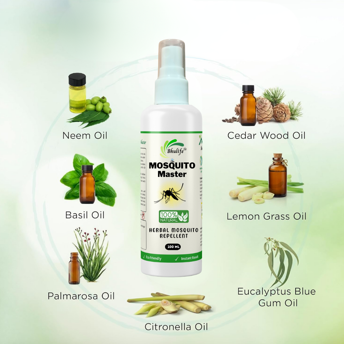 Bhulife Herbal Mosquito Repellent Spray | 100% Natural & Non-toxic | 100MLx1