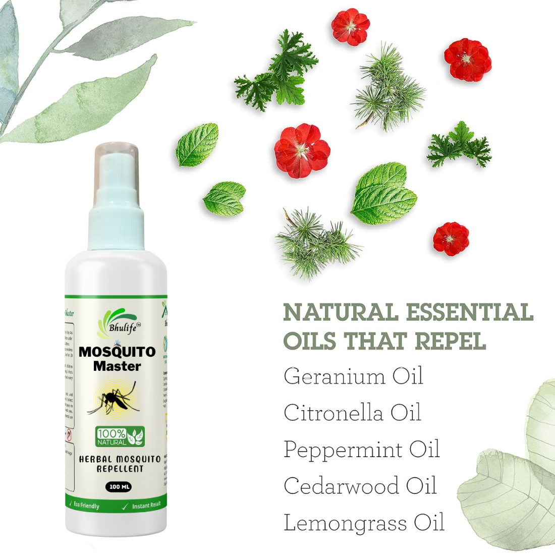 Bhulife Herbal Mosquito Repellent Spray | 100% Natural & Non-toxic | 100MLx1