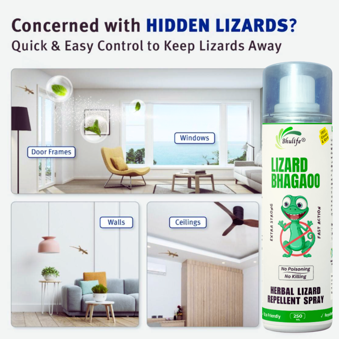 Bhulife Herbal Lizard Repellent Spray For Home & Offices | 250MLx2