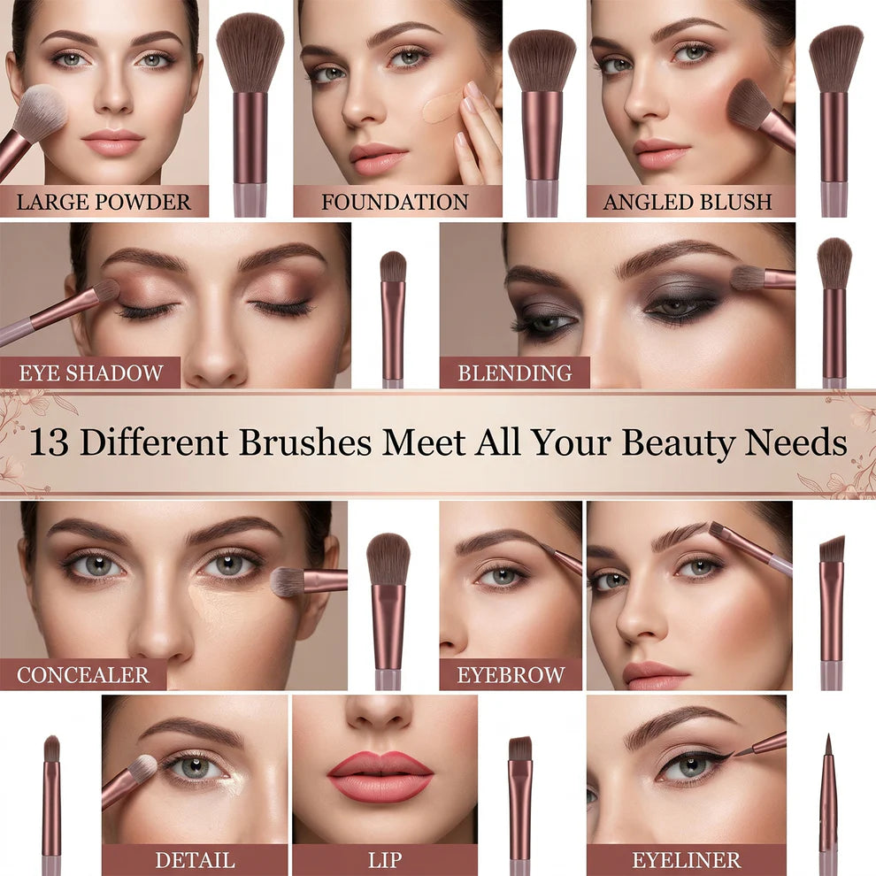 Pretty Buyers Professional Makeup Brush Set – Complete 13-Piece Collection with Pouch