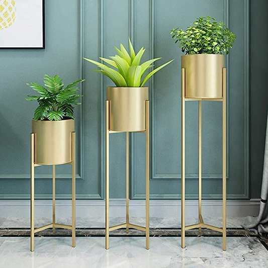 Metal Flower Plant Pots for Living Room, Bedroom | Tall Indoor Planters Pots Self Watering Rust-Free for Home Decor Living Room (Set of 3 pcs)
