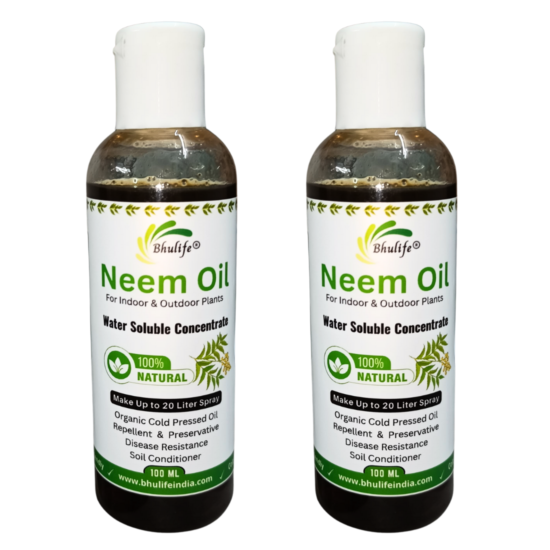 Bhulife Organic Neem Oil for Plants 100MLx2 | Make 20 Liter Neem Spray