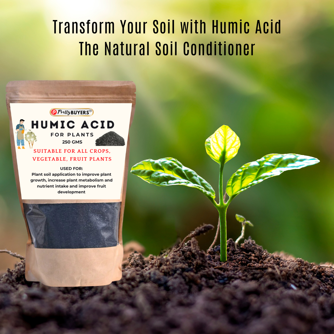 PrettyBUYERS Organic Humic Acid Fertilizer For Plant | Plant Fertilizer For Potted Plants (250 GM)