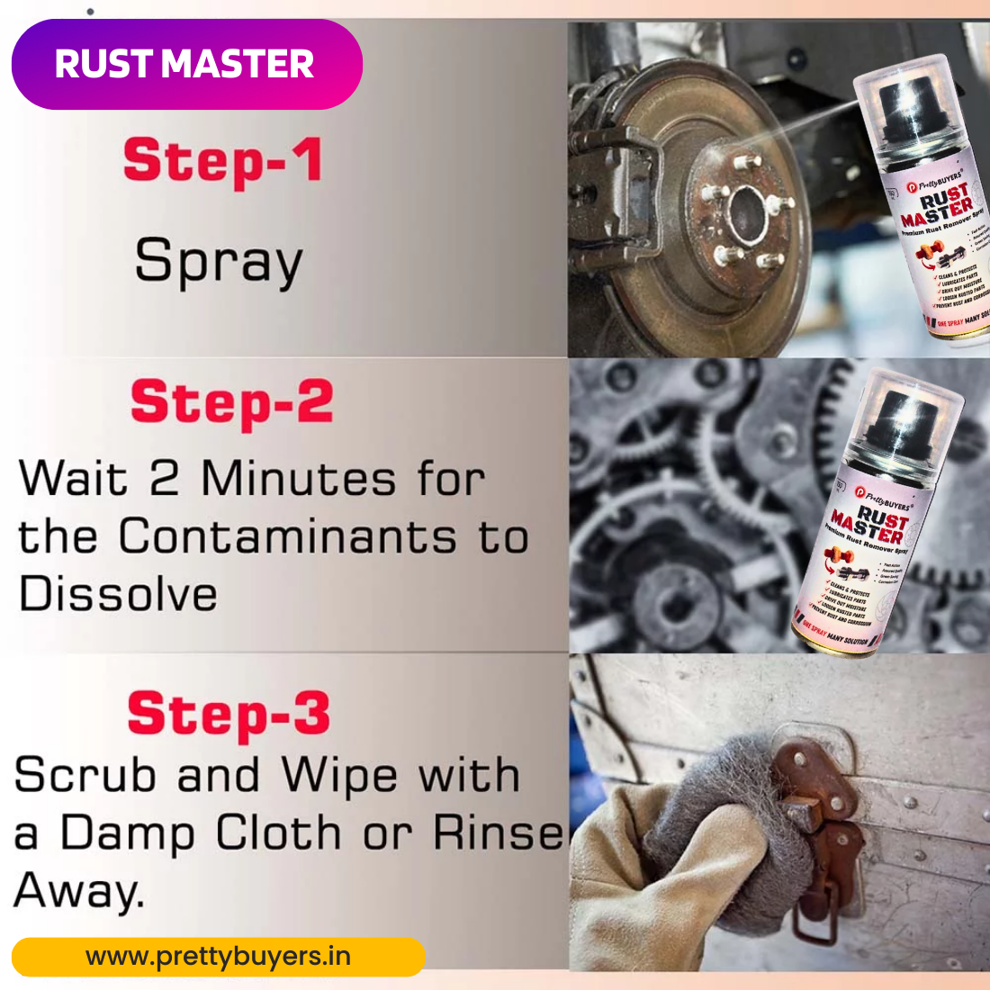 PrettyBUYERS RUST Master - Instant Rust Remover Spray (150 mlx1) | Removes Rust | Protects from Corrosion