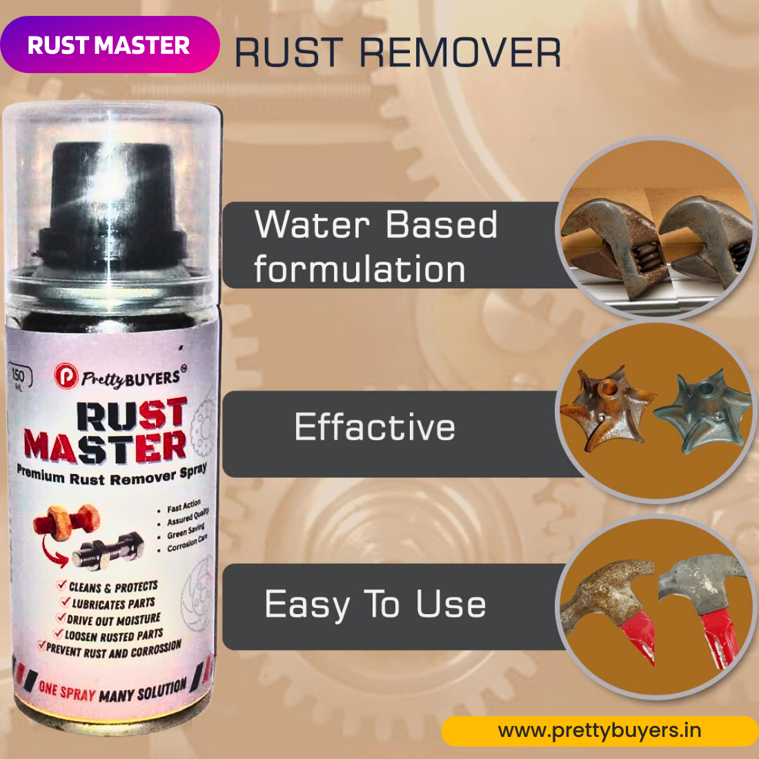 PrettyBUYERS RUST Master - Instant Rust Remover Spray (150 mlx5) | Removes Rust | Protects from Corrosion