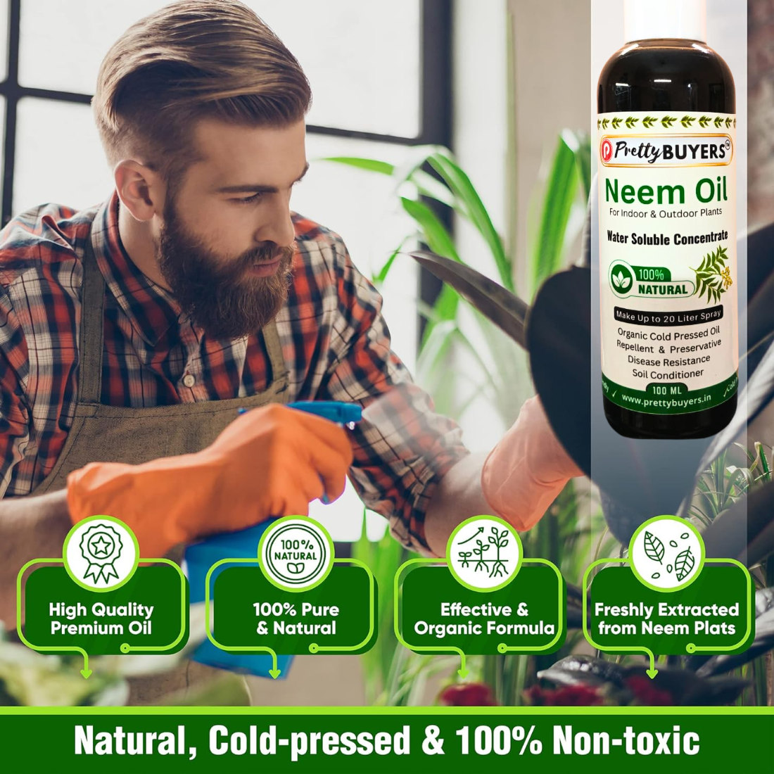 PrettyBUYERS Organic Neem Oil for Plants 100 ml | Make 20 Liter Neem Spray