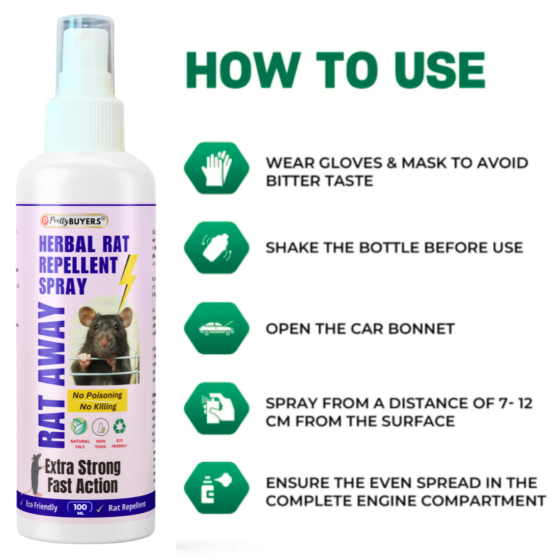 PrettyBUYERS Rat Away Spray | Herbal Rat Repellent Spray For Home & Offices | 100MLx2 (Pack of 2)