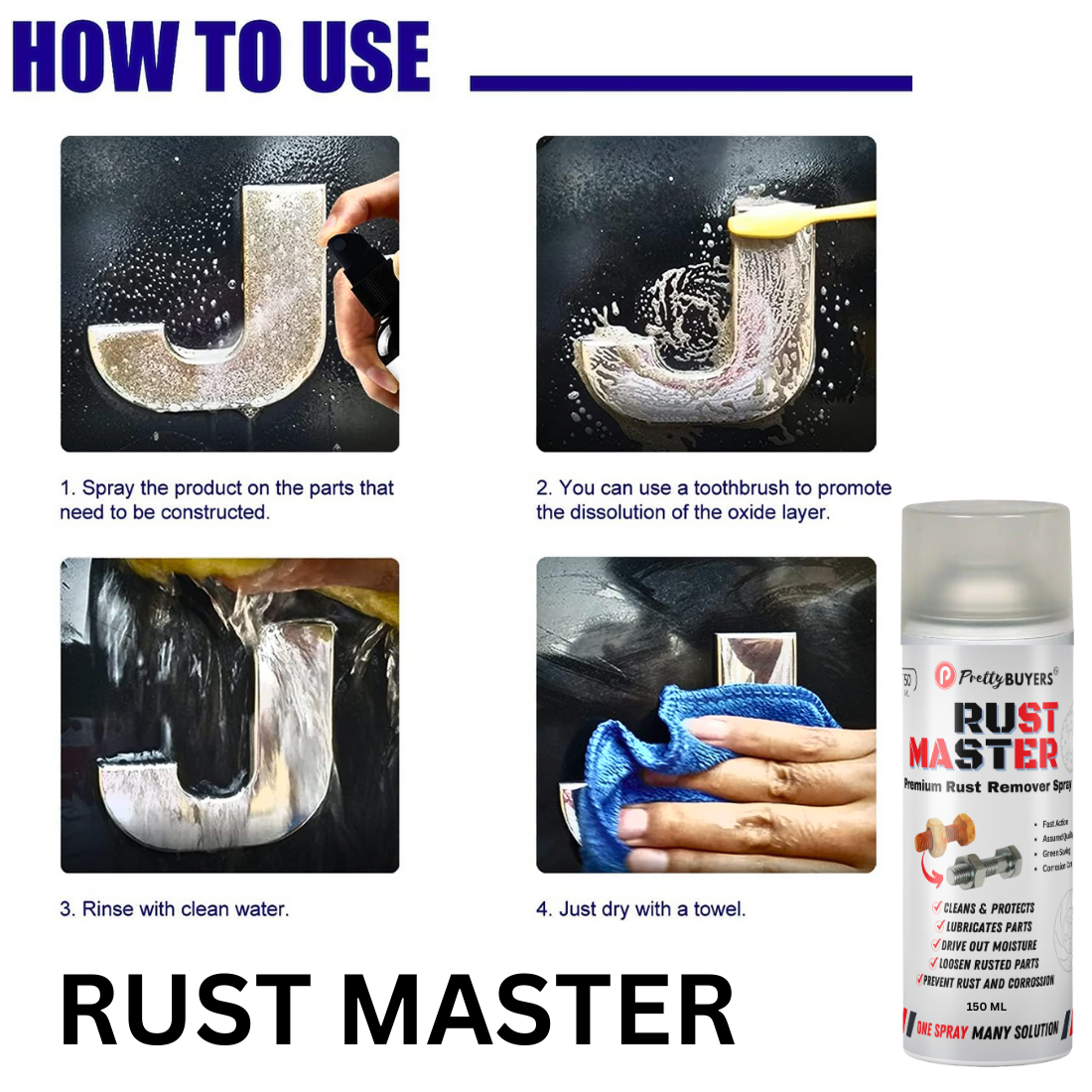 PrettyBUYERS RUST Master - Instant Rust Remover Spray (150 mlx1) | Removes Rust | Protects from Corrosion