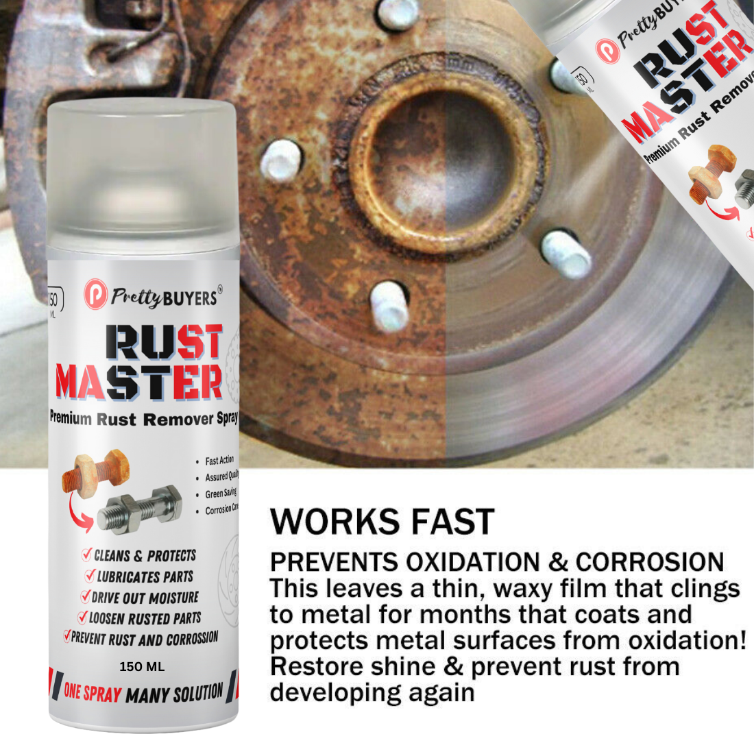 PrettyBUYERS RUST Master - Instant Rust Remover Spray (150 mlx1) | Removes Rust | Protects from Corrosion