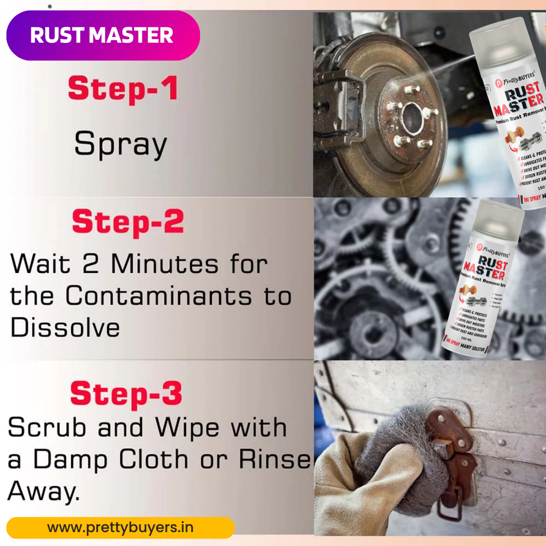 PrettyBUYERS RUST Master - Instant Rust Remover Spray (150 mlx1) | Removes Rust | Protects from Corrosion