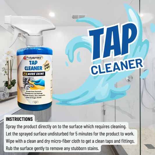 Prettybuyers Tap cleaner for bathroom | Hard water stain remover and Shower head cleaner | Taps cleaning liquid spray 250 ml