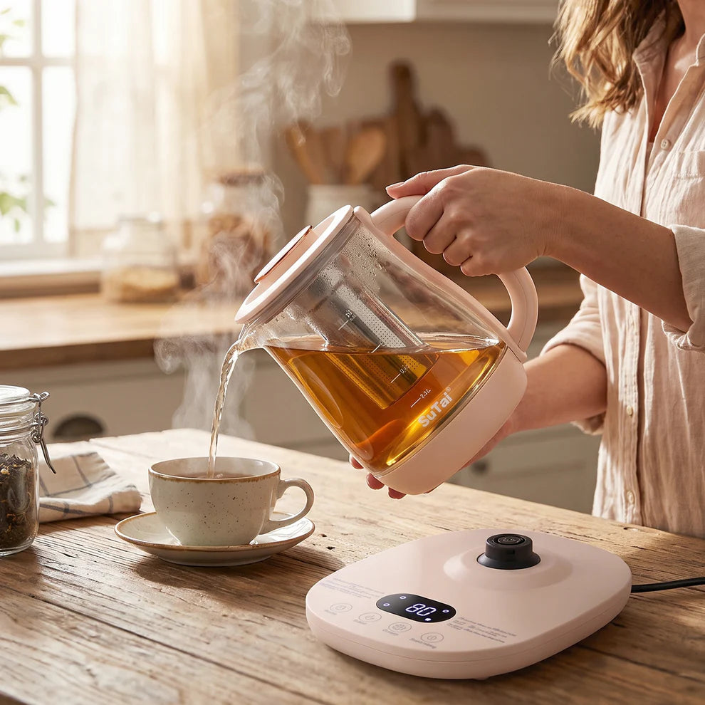 Pretty Buyers Suta Electric Glass Kettle 2.3L Tea Maker with Infuser and Temperature Control (1 Pc)