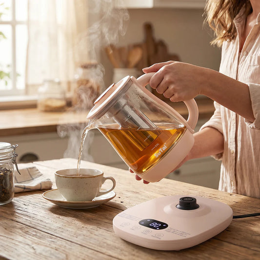 Pretty Buyers Suta Electric Glass Kettle 2.3L Tea Maker with Infuser and Temperature Control (1 Pc)