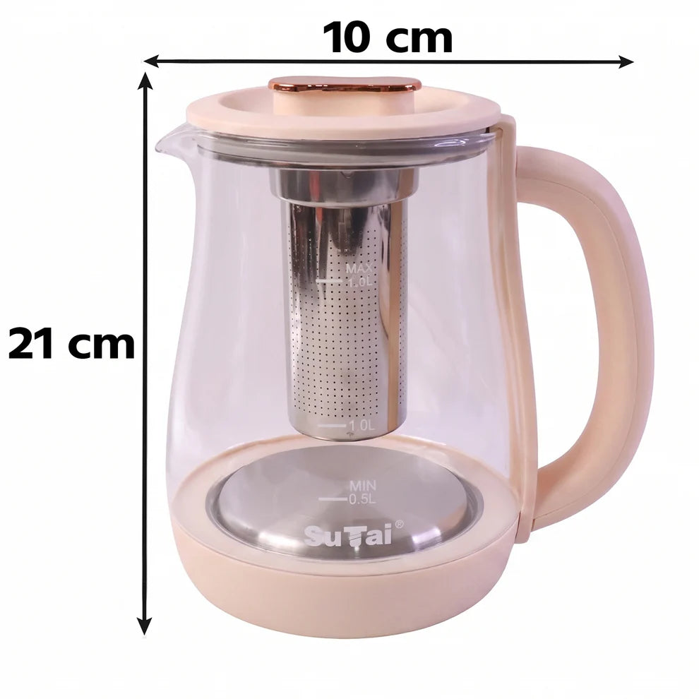 Pretty Buyers Suta Electric Glass Kettle 2.3L Tea Maker with Infuser and Temperature Control (1 Pc)