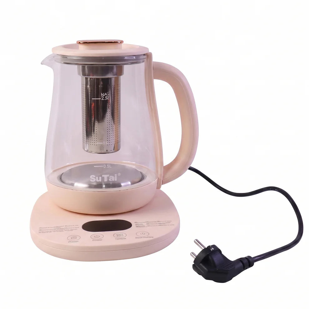 Pretty Buyers Suta Electric Glass Kettle 2.3L Tea Maker with Infuser and Temperature Control (1 Pc)