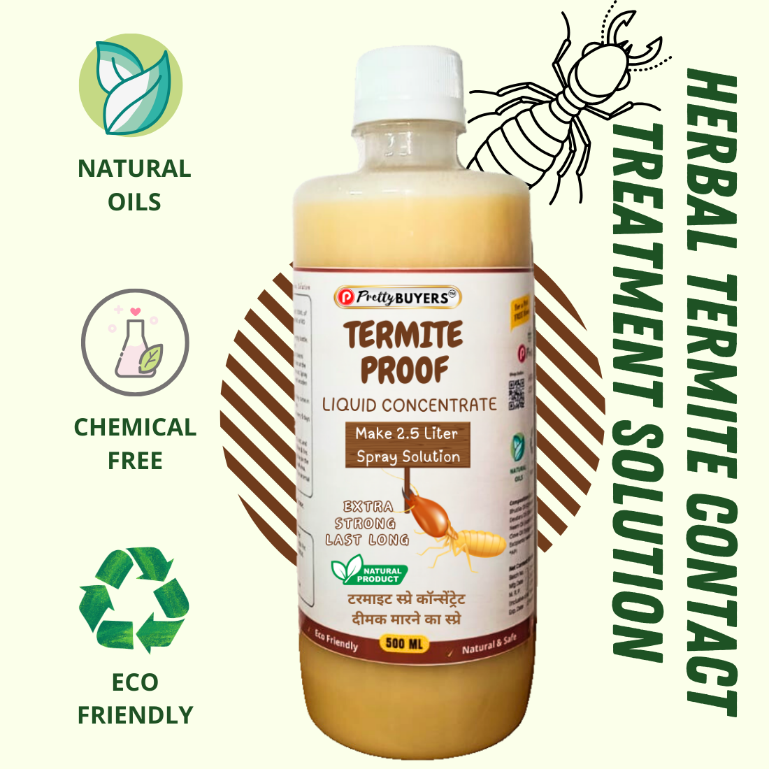 PrettyBUYERS Herbal Termite Killer Concentrated Solution | Make 5Lt Termite Spray From This Solution | 500ML (Pack Of 2)