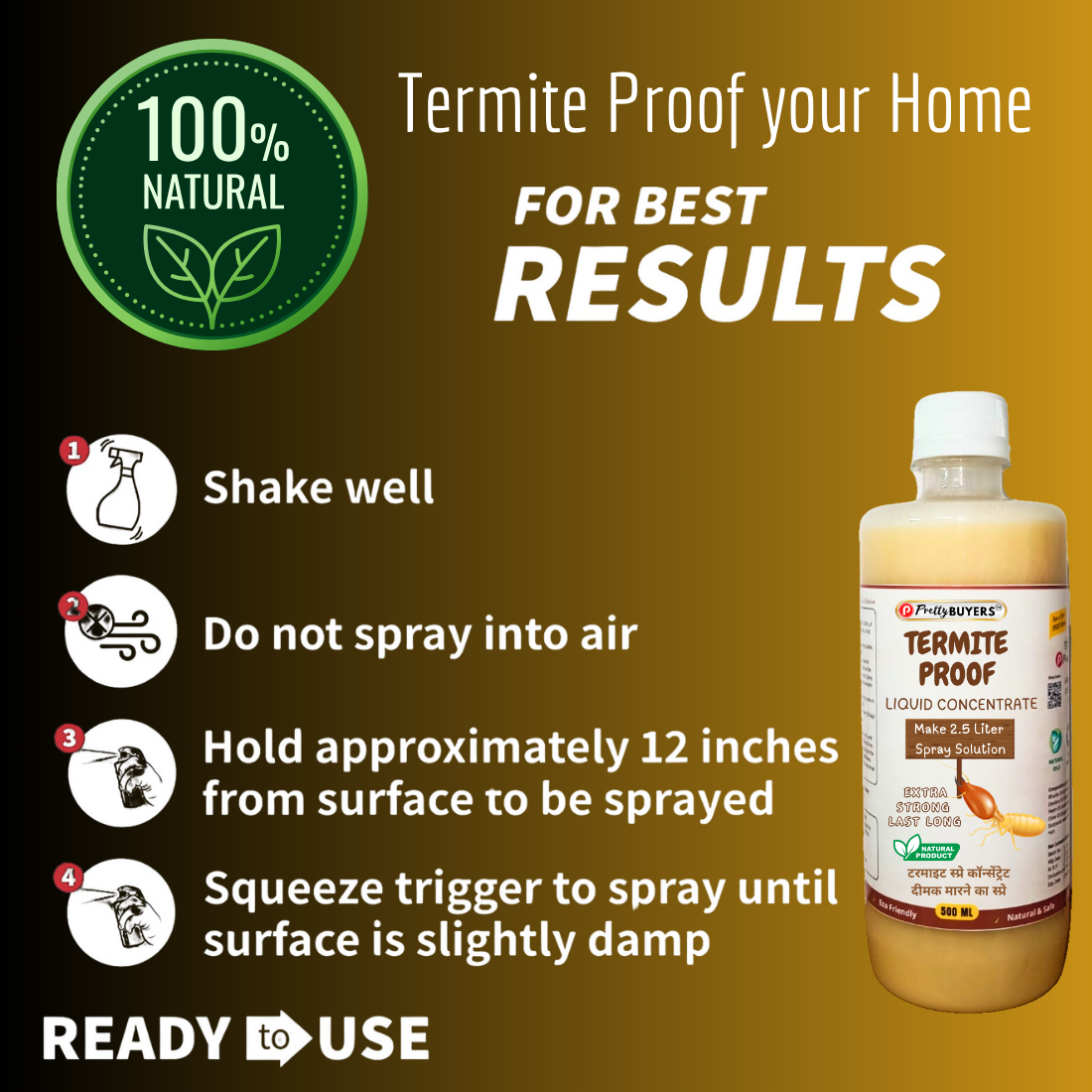 PrettyBUYERS Herbal Termite Killer Concentrated Solution | Make 5Lt Termite Spray From This Solution | 500ML (Pack Of 2)