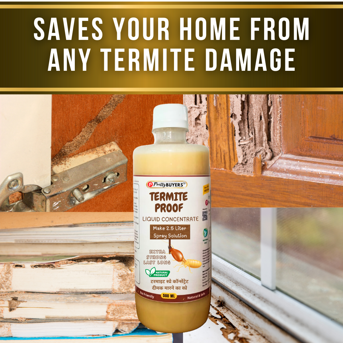 PrettyBUYERS Herbal Termite Killer Concentrated Solution | Make 5Lt Termite Spray From This Solution | 500ML (Pack Of 2)