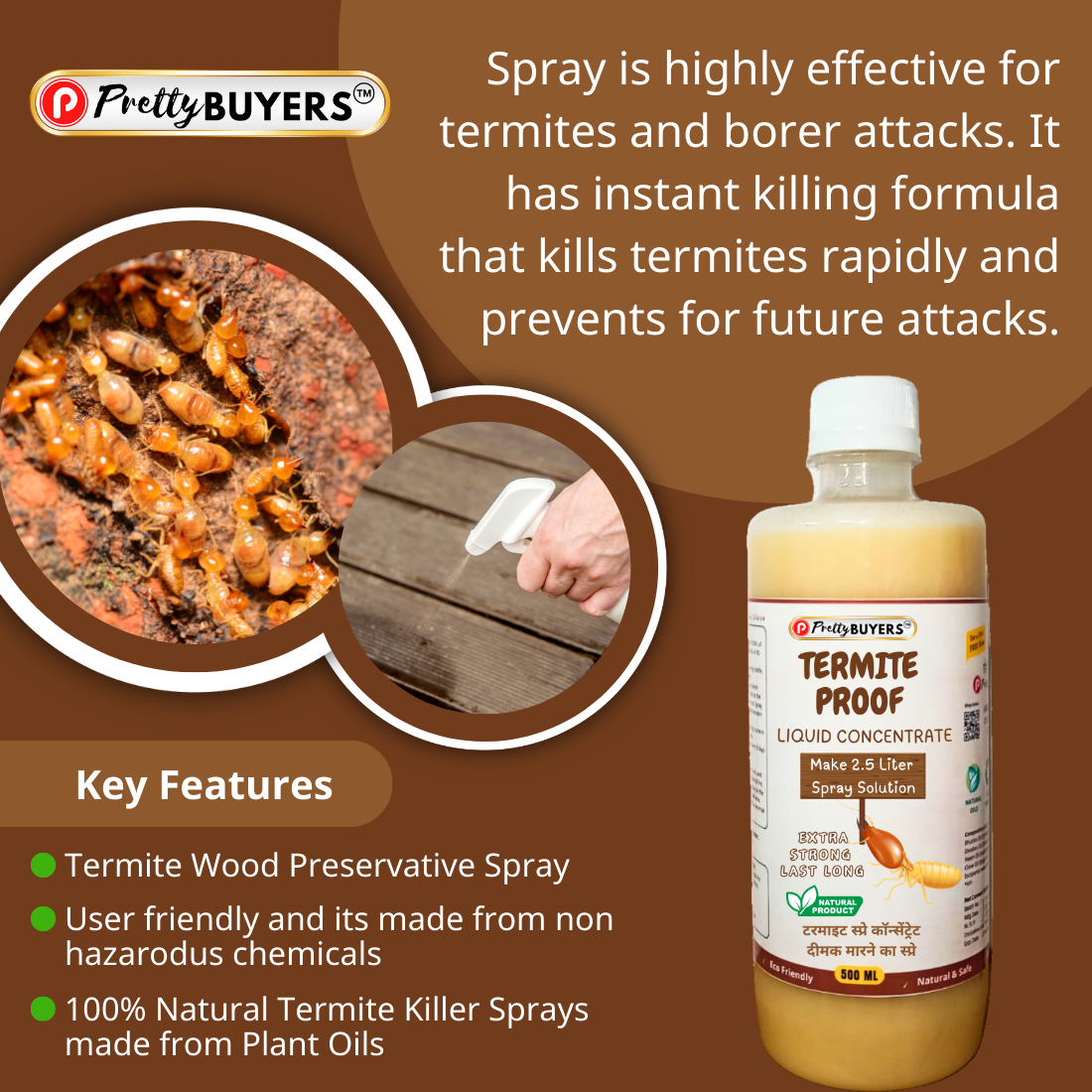 PrettyBUYERS Herbal Termite Killer Concentrated Solution | Make 5Lt Termite Spray From This Solution | 500ML (Pack Of 2)