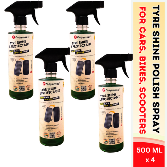 PrettyBUYERS Tyre Shine and Protectant Spray 500 ML for Car & Bike | Long Lasting Tyre Polish | Non-Greasy No Sling Formulation No Dust Attraction (Pack Of 4)