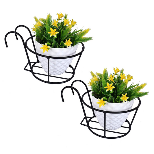 United Crafts Metal Railing Pot Stand (Set of 2) Decorative Pots Holder for Indoor Planter/Metal Hanging Plant Hanger Balcony Hook Garden Decoration