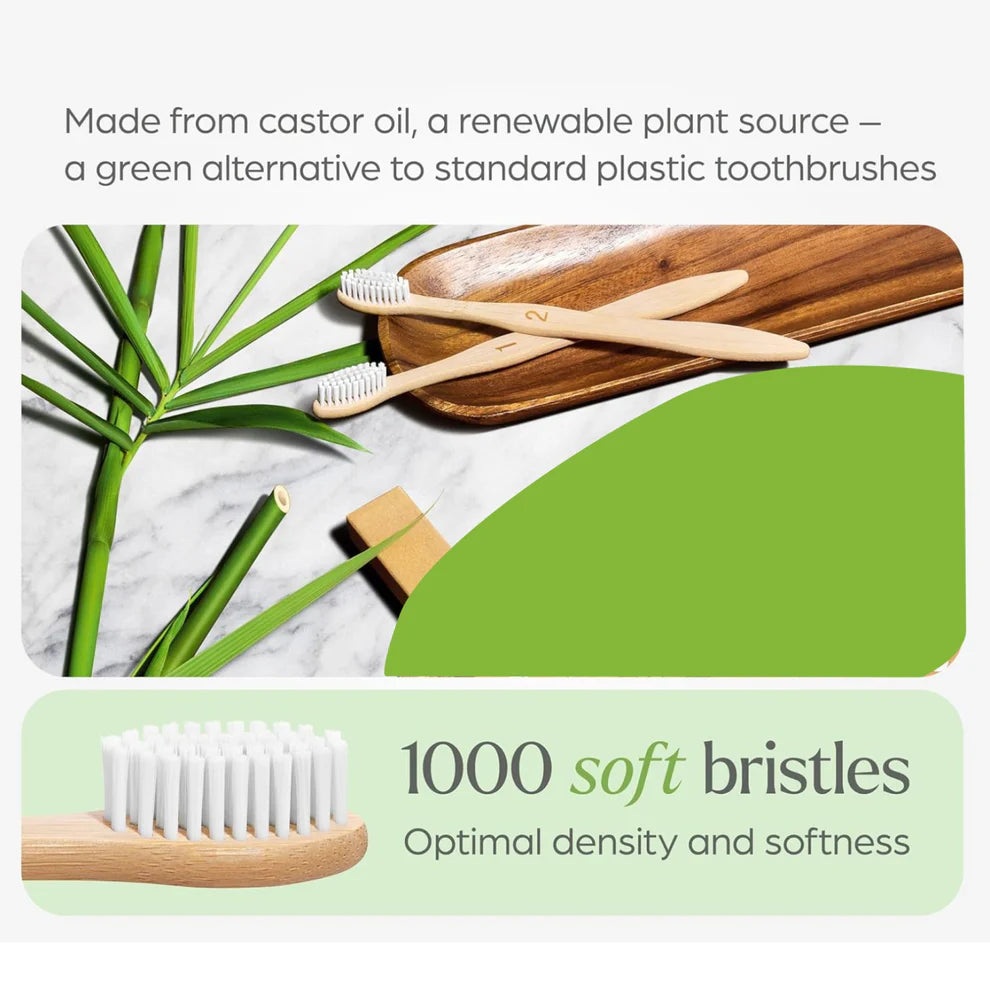 Pretty Buyers Bamboo Toothbrush Set – Eco-Friendly Medium Bristles (2 Pack)
