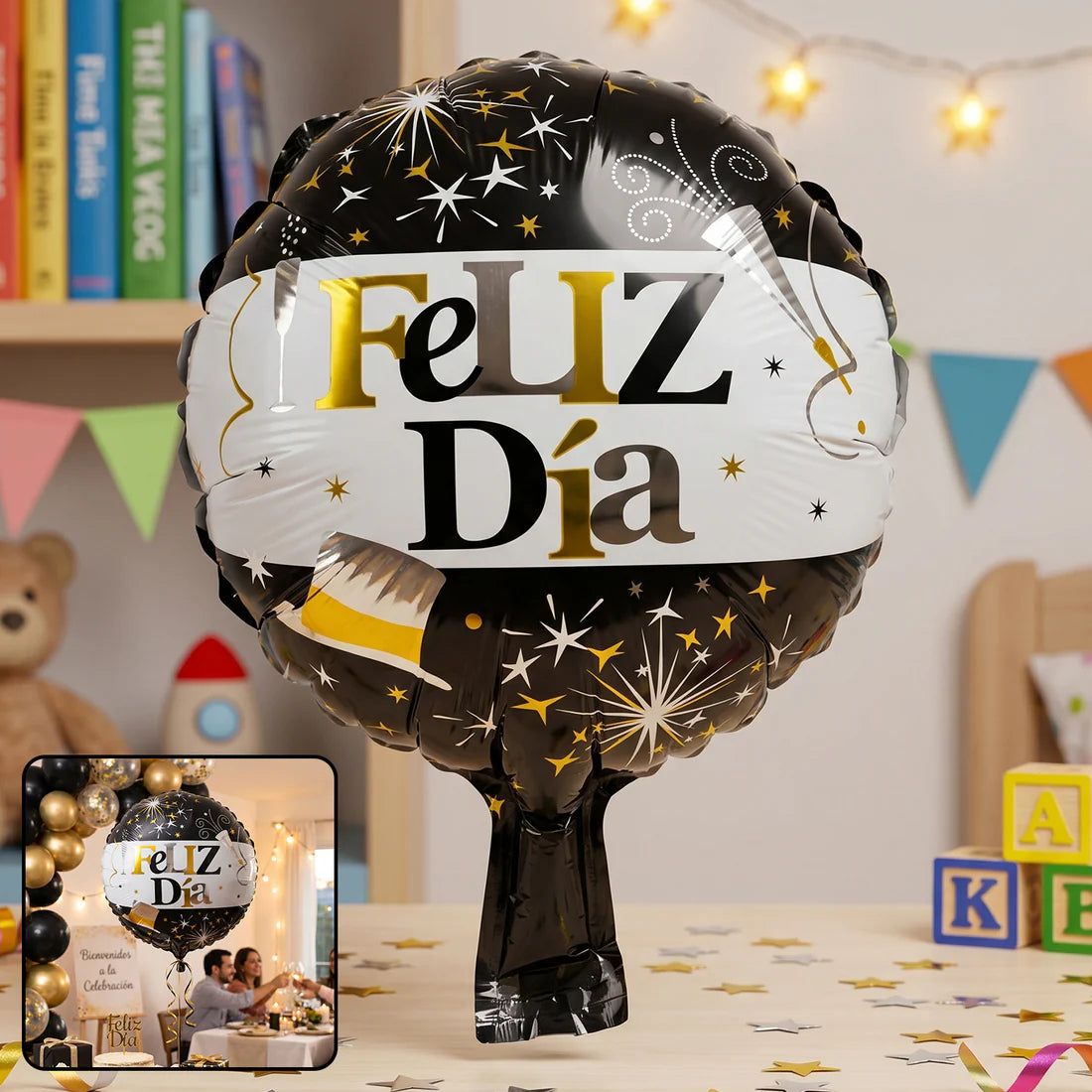Black Gold 'Feliz Dia' Foil Balloon – Bright Party Decor for Celebrations (5pcs)