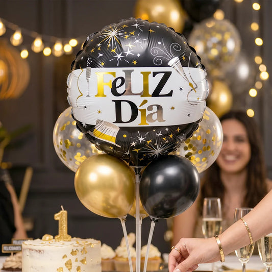Black Gold 'Feliz Dia' Foil Balloon – Bright Party Decor for Celebrations (5pcs)