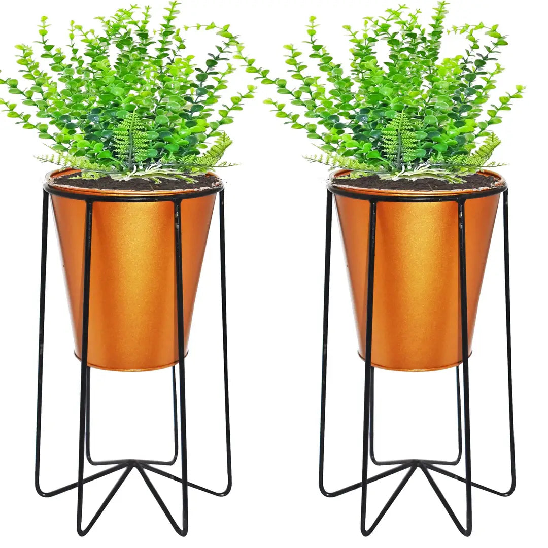 Metal Iron Flower Pot Stand With Metal Bucket Planter