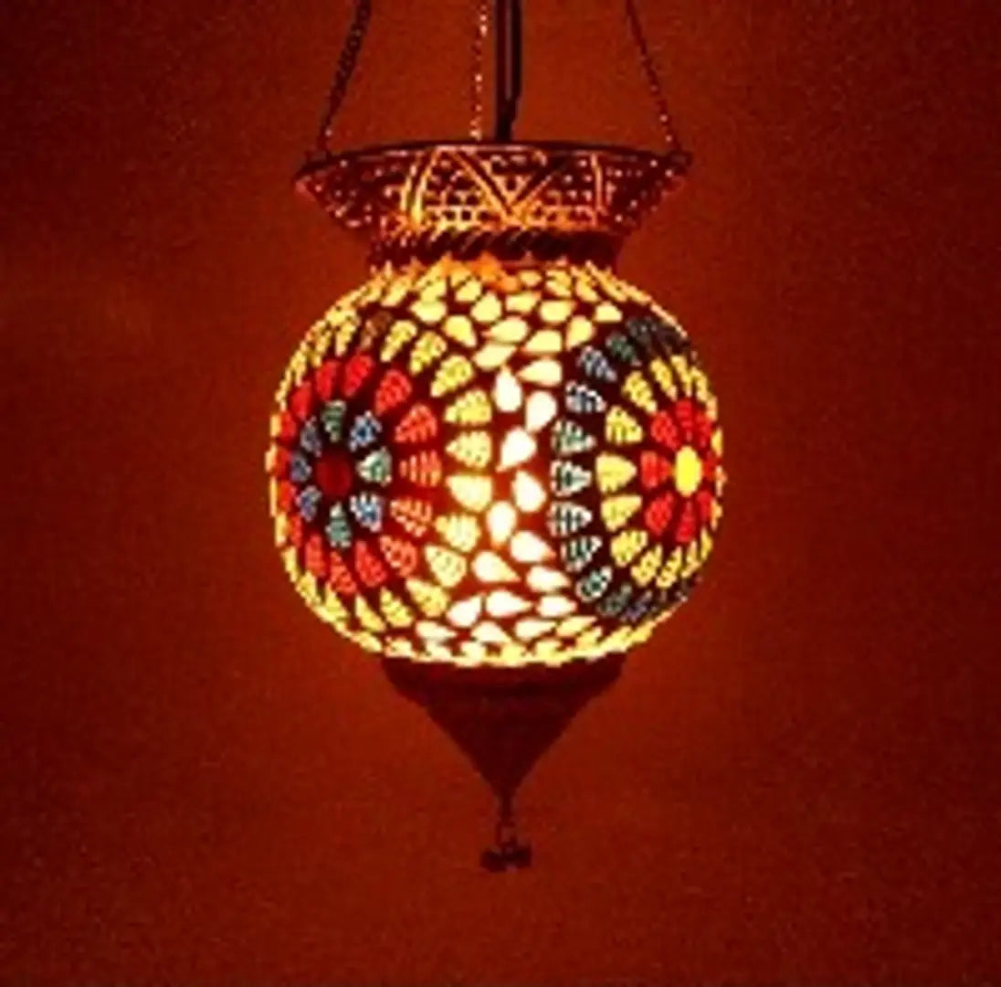 Multicolor Hanging Lamp Decorative Glass Lantern Beautiful warm light Mosaic work Electric Lamp Multicolor Glass