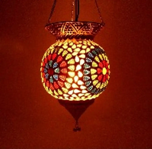 Multicolor Hanging Lamp Decorative Glass Lantern Beautiful warm light Mosaic work Electric Lamp Multicolor Glass