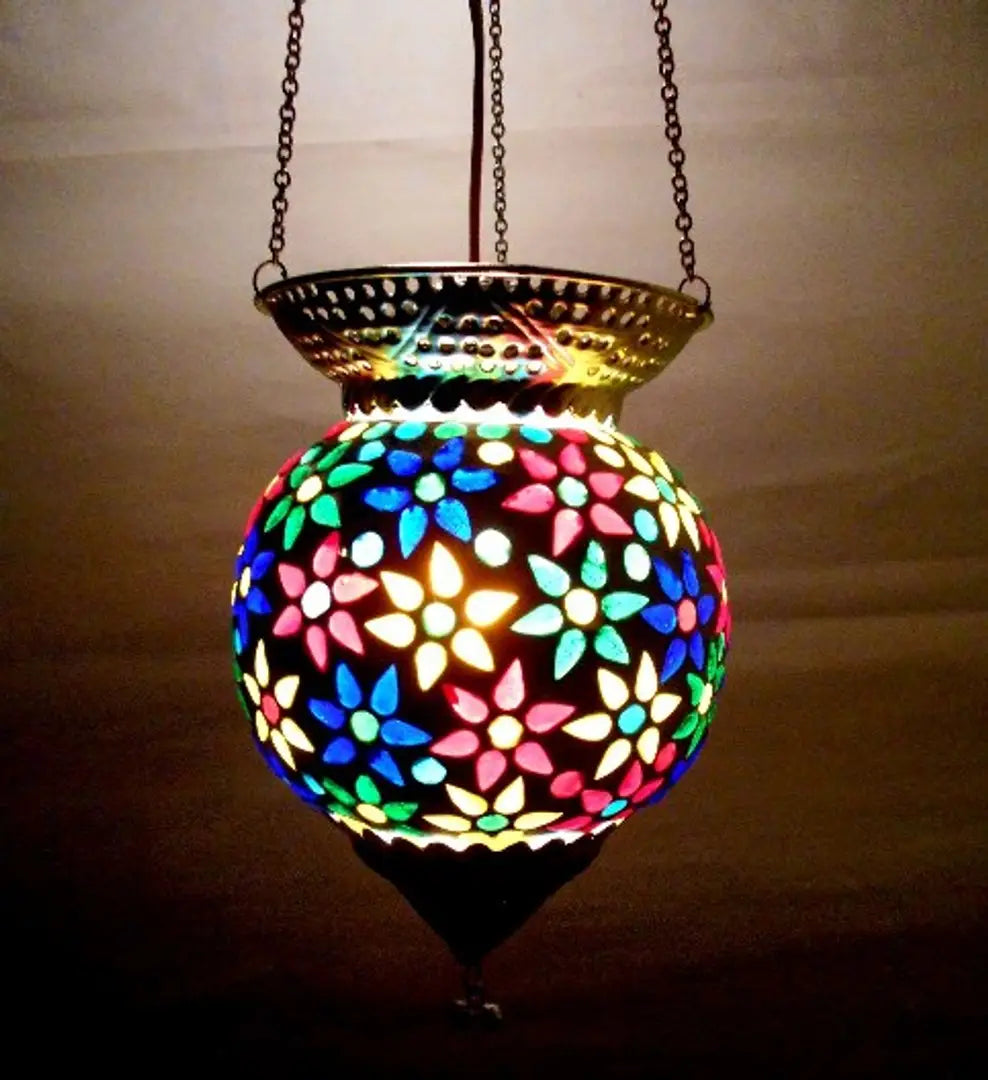 Multicolor Hanging Lamp Decorative Glass Lantern Beautiful warm light Mosaic work Electric Lamp Multicolor Glass